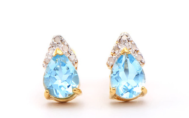 Plated 18KT Yellow Gold 2.65ctw Blue Topaz and Diamond Earrings