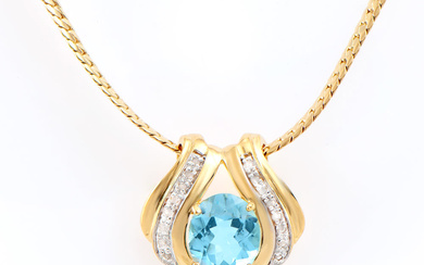 Plated 18KT Yellow Gold 6.00ct Blue Topaz and Diamond Pendant...