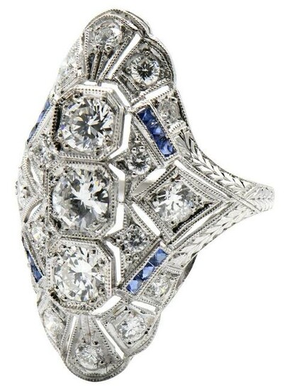 Platinum, 2.07 Carat Diamond & Sapphire Ring