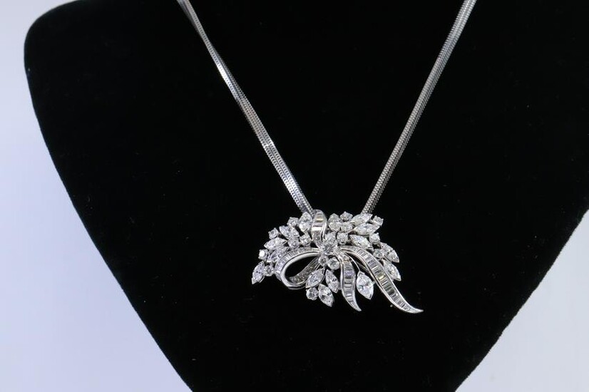 Platinum Art Deco Diamond Necklace / Brooch