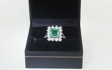 Platinum Colombian 1.5 ct Emerald & Diamond Ring