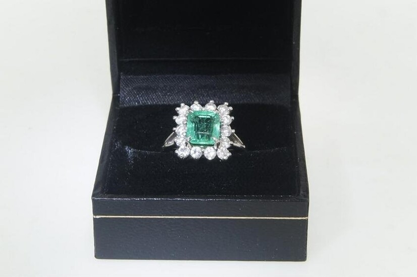Platinum Colombian 1.5 ct Emerald & Diamond Ring