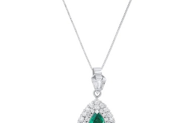 Platinum and 10K White Gold Setting with 1.41ct Emerald and 0.86ct Diamond Pendant