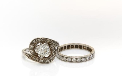 Platinum and Diamond Ring and Band Ring