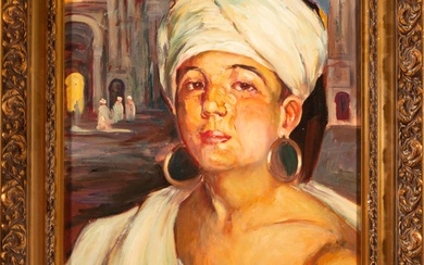 Portrait d'enfant orientaliste, signé CARAZO MARTINEZ Ramón (1896-1936), 20e siècle, école espagnole Huile sur toile,...