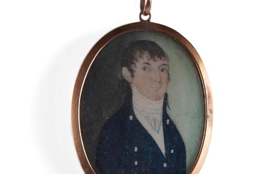 Portrait miniature of a gentleman in a blue vest, England beginning of the 19th century...