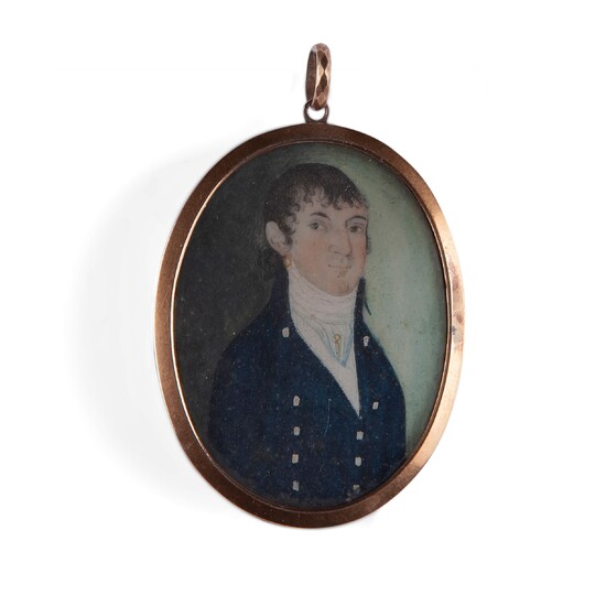 Portrait miniature of a gentleman in a blue vest, England beginning of the 19th century...