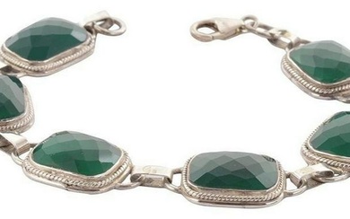 Profound Sterling Silver and Green Agate Gemstone Bracelet
