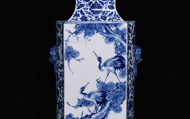 Qing Qianlong blue and white square vase with longevity pattern