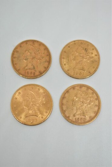 Quatre pièces de 10 Dollars Or : 1880 (S),... - Lot 0 - Euvrard & Fabre
