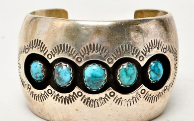 R Secatero Navajo Silver & Turquoise Cuff Bracelet