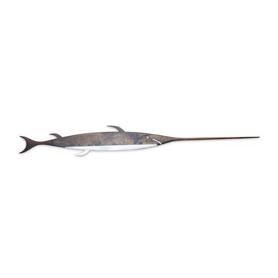 RARE CARVED AND PAINTED WHITE PINE SWORDFISH WEATHERVANE, NEW ENGLAND, EARLY 20TH CENTURY