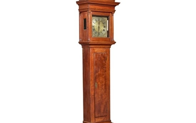 RARE WILLIAM AND MARY FIGURED WALNUT TALL-CASE CLOCK, WORKS BY AUGUSTINE NEISSER, GERMANTOWN, PENNSYLVANIA, CIRCA 1740