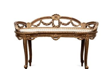 ROCOCO STYLE PARCEL GILT KIDNEY SHAPED BENCH