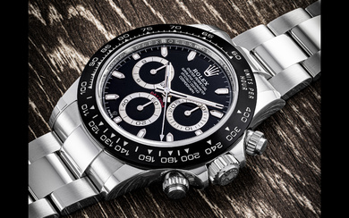 ROLEX. A STAINLESS STEEL AUTOMATIC CHRONOGRAPH WRISTWATCH WITH BRACELET AND BLACK DIAL DAYTONA MODEL, REF. 116500LN, CIRCA 2018