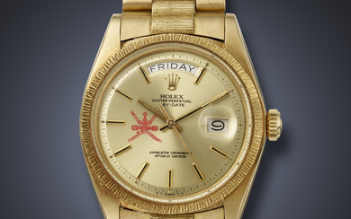 ROLEX, RARE YELLOW GOLD 'DAY-DATE', WITH RED KHANJAR SYMBOL, REF. 1807
