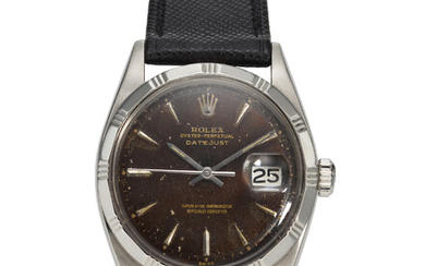 ROLEX, REF. 1603, DATEJUST, A FINE STEEL “TROPICAL DIAL” WRISTWATCH WITH DATE AND “BAMBOO” BEZEL
