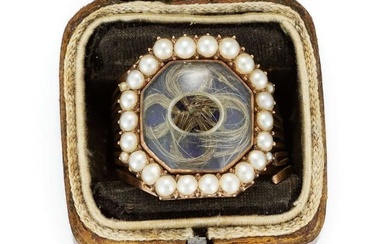 ROSE GOLD, HAIR-WORK & PEARL MOURNING RING, 1792