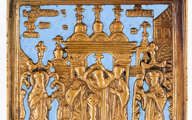 RUSSIAN METAL ICON SHOWING THE EXALTATION OF THE HOLY CROSS