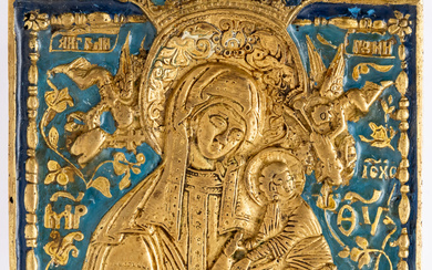 RUSSIAN METAL ICON SHOWING THE MOTHER OF GOD OF THE...