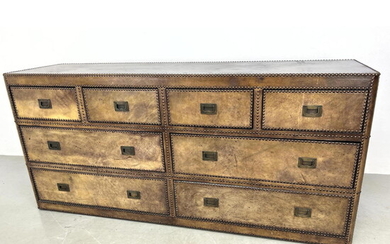 Ralph Lauren Style Leather Covered Studded Dresser Cabinet. Unmarked.