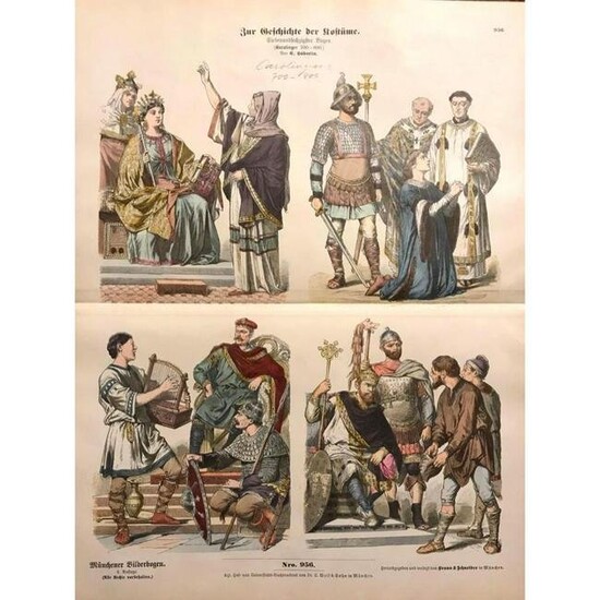 Rare 19thc Costume Plates, Carolingians 700-900 A.D.