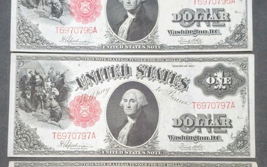 Rare (3) U.S. 1917 $1 Legal Tender (2) w/ Consecutive Serial Numbers