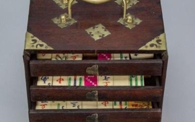 Rare Antique Asian Hand Carved Mahjong Set