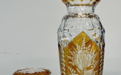 Rare Bohemian crystal bottle in amber color, height 26...