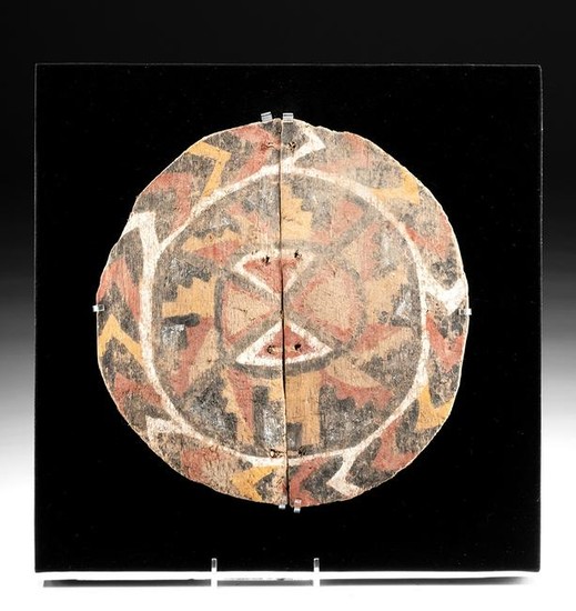Rare Huari Polychrome Carved / Painted Wood Shield