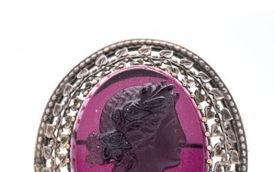 Rare cameo on amethyst the silver mount with...