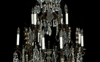 Regency Style Twelve Light Crystal and Dark Metal