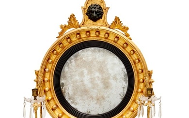 Regency giltwood convex girandole mirror