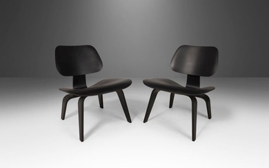 Reimagined Set of Two (2) Ebonized Herman Miller LCW Lounge Chairs by Charles & Ray Eames USA c.