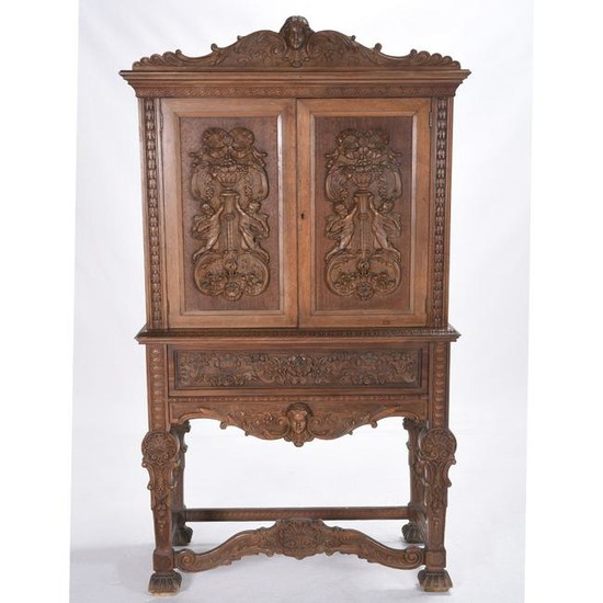 Renaissance Revival Style Carved Mahogany Cupboard.