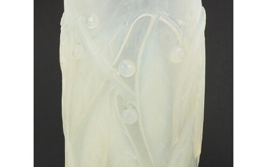 Rene Lalique opalescent Laurier glass vase, etched R Lalique...