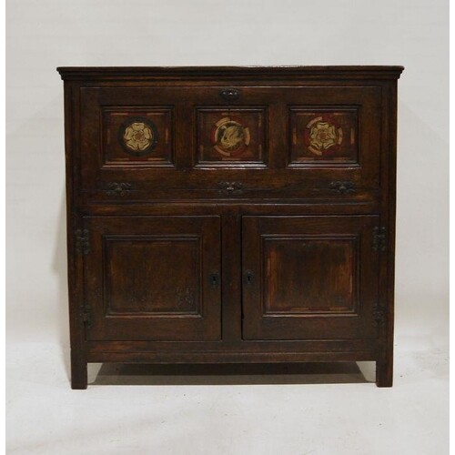 Reproduction oak side cabinet with vertical fall-flap above ...