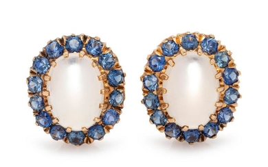 Retro, Moonstone and Sapphire Earclips