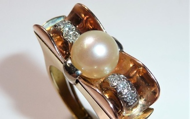 Ring - 14 kt. White gold Diamond - Pearl