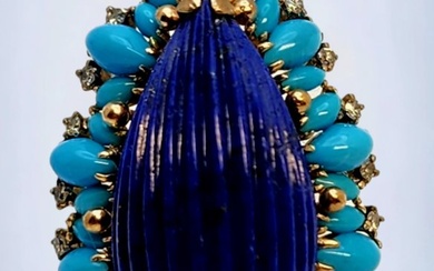 Ring Vintage 14k Gold Lapis Lazuli Diamonds Ring 1950s Lapis lazuli