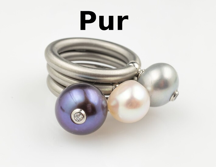 Ring trio PUR with cultured pearls and brilliants...