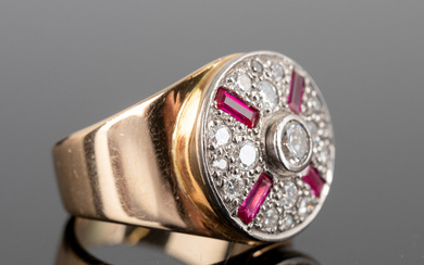 Ring with diamonds and synthetic rubies.