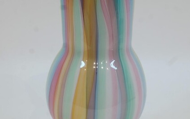 Roger Tye, a studio glass vase, of cylindrical form with bulbous mid section, etched to underside, 'Roger Tye, Phoenix Glass Studio', 25.7cm high