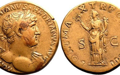 Roman Empire Hadrian AD 119-120 Æ Sestertius Very Fine; splendid 'Tiber' patina