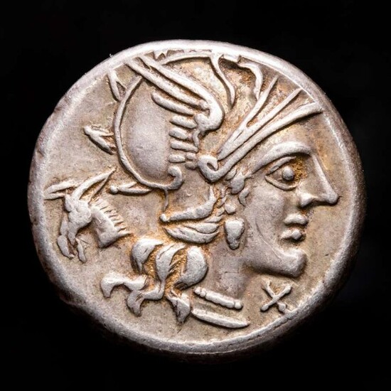 Roman Republic. M. Junius Silanus, 145 BC. AR Denarius,Ass's head / The Dioscuri galloping right; below, M·IVNI