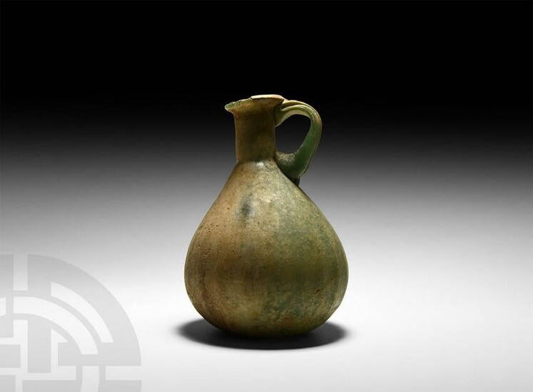 Roman or Parthian Handled Green Glass Sprinkler Flask
