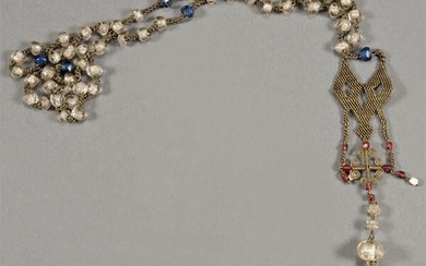 Rosary of glass beads topped in gilt bronze reliquary