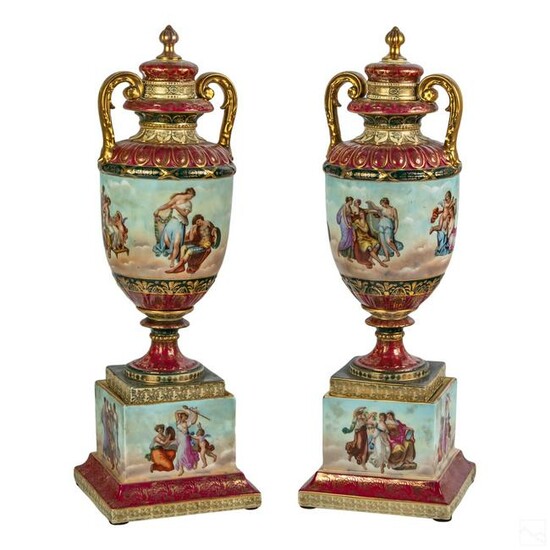 Royal Vienna Style Neoclassical Covered Urns Vases