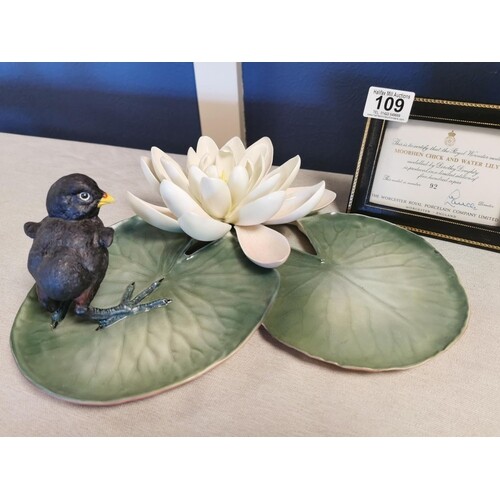 Royal Worcester 1964 Moorhen Chick & Water Lily Figure by Do...