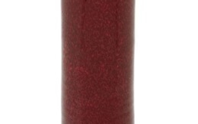 Rupert Spira (b.1960), Studio Pottery cylinder vase, circa 2000, Stoneware, deep red glaze with pale grey rim, Underside impressed ‘RS’, 27cm high